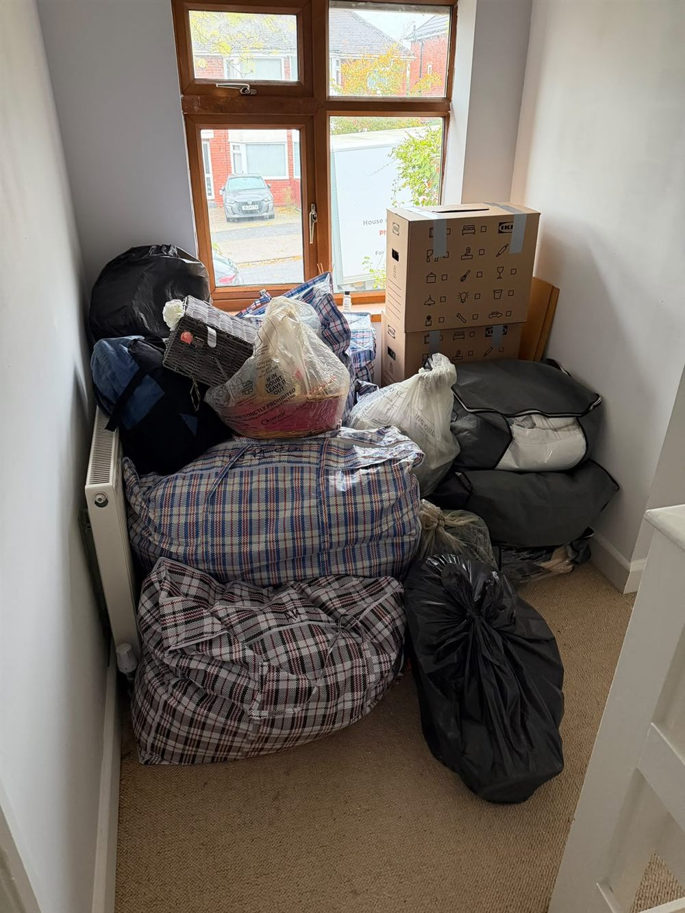 Bags and boxes ready to go on moving day