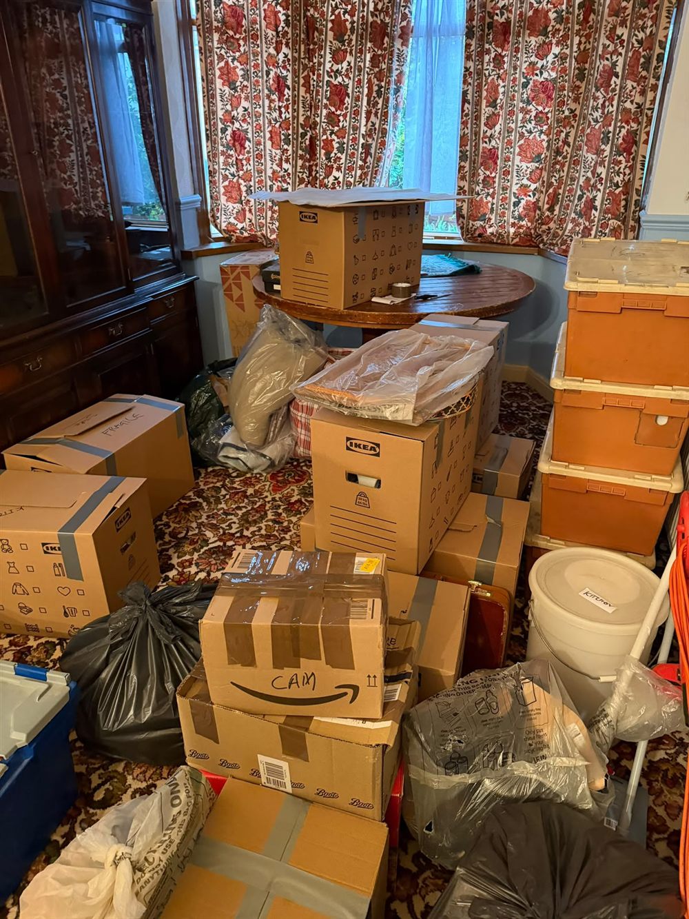 Boxes and crates packed and ready to load on a house move